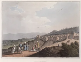 Bethlehem in Palästina, Ansicht des Hauptteils der Stadt mit den Bergen von Arabia Petraea, aus 